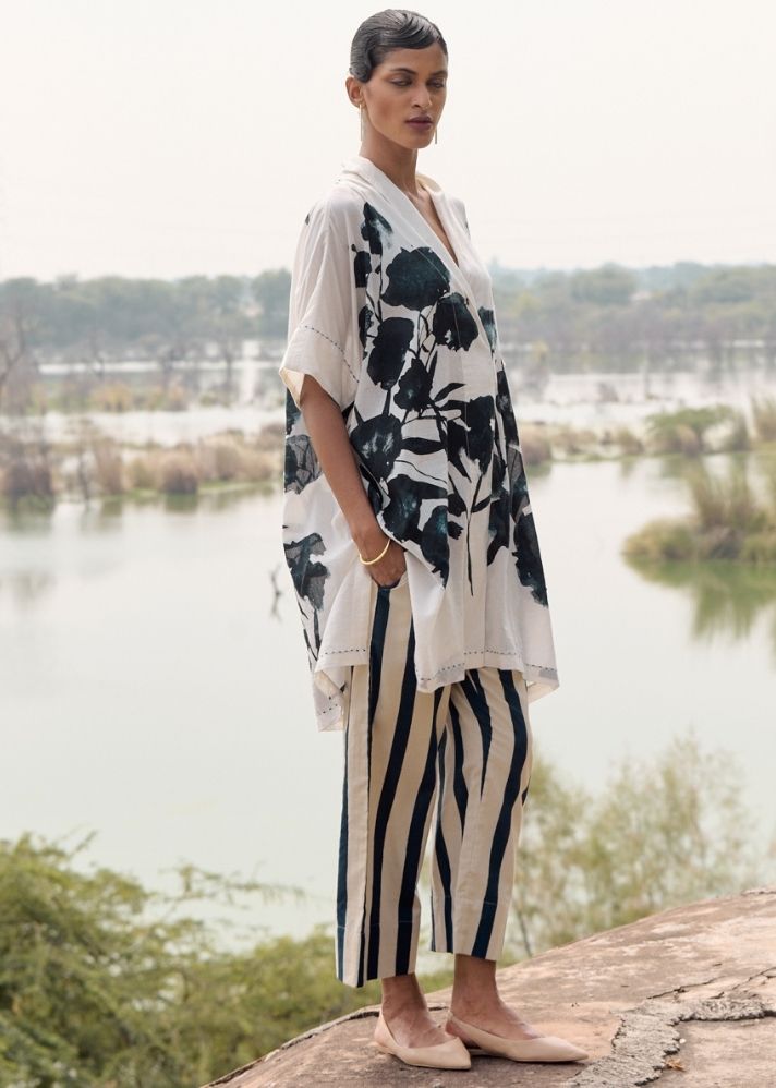 A Model Wearing Multicolor Pure Cotton Ibis Kaftan Dress, curated by Only Ethikal
