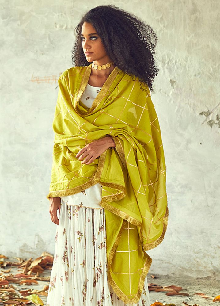 A Model Wearing Yellow Pure Cotton Nimbu Chunari, curated by Only Ethikal