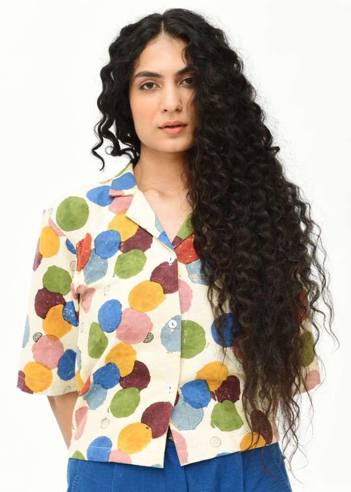 A Model Wearing Multicolor  Organic Cotton  Void  Collar Shirt , curated by Only Ethikal