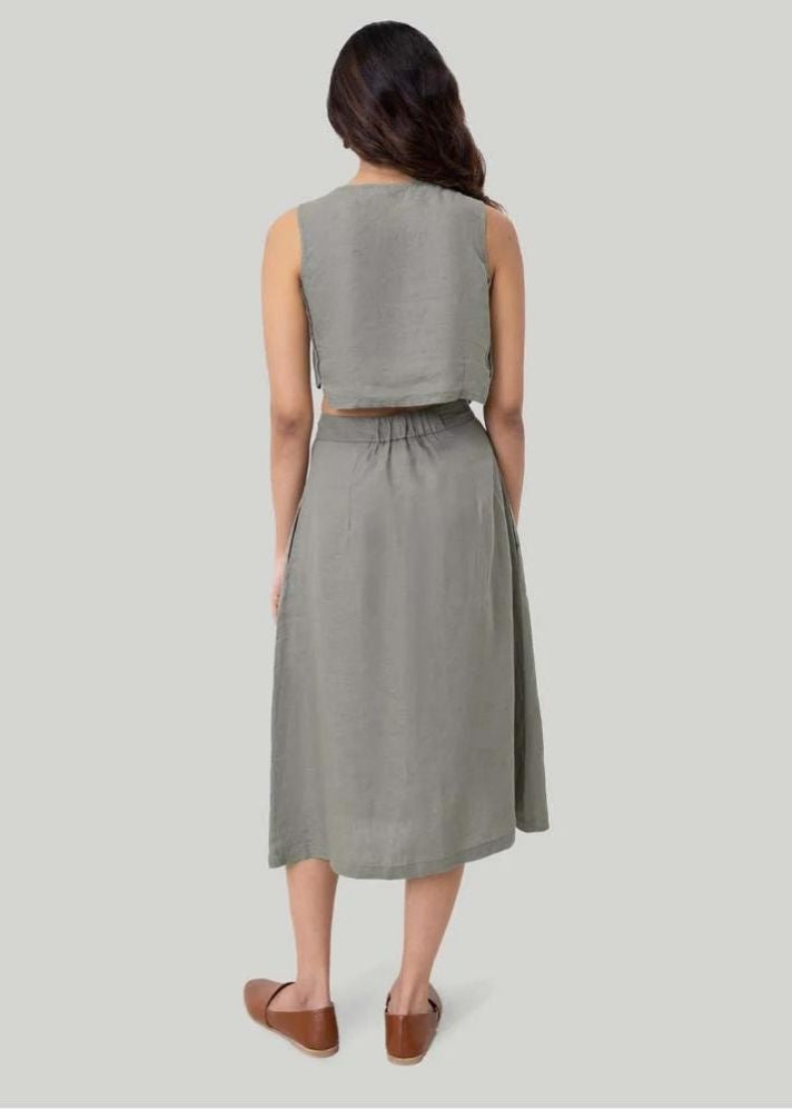 A Model Wearing Grey Hemp Overlap Midi Skirt Grey, curated by Only Ethikal