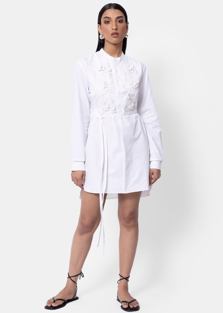 A Model Wearing White Pure Cotton THE ADAM EVE SHIRT DRESS/ LONG SHIRT, curated by Only Ethikal