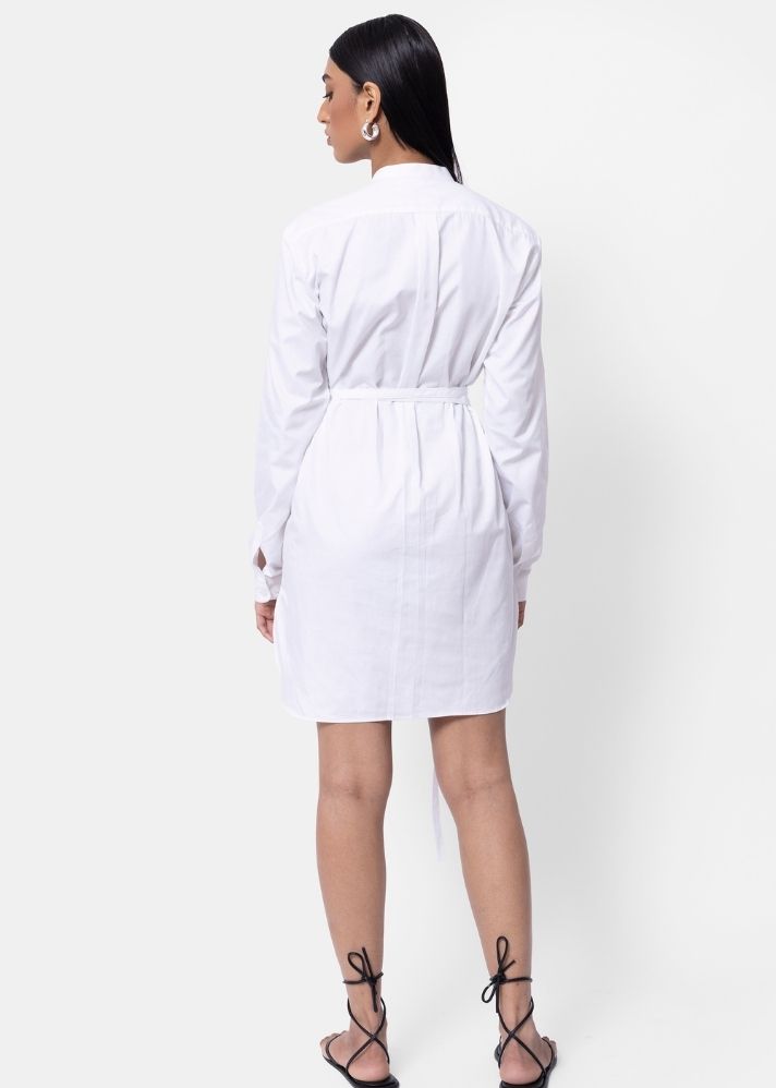 A Model Wearing White Pure Cotton THE ADAM EVE SHIRT DRESS/ LONG SHIRT, curated by Only Ethikal