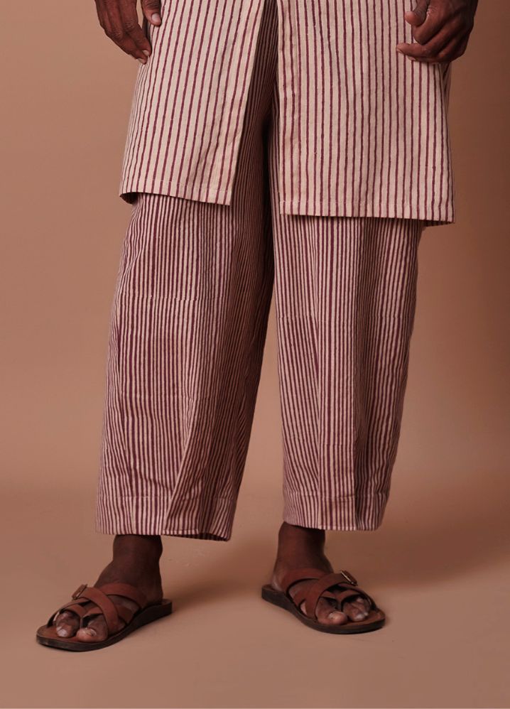 A Model Wearing  Striped Multicolor Pure Cotton Men's Hooded Mauve Striped Set, curated by Only Ethikal