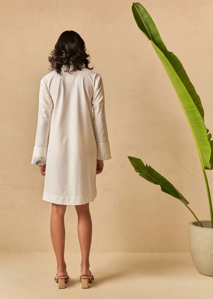 A Model Wearing White Organic Cotton Easy Breezy Ocean organic cotton dress, curated by Only Ethikal
