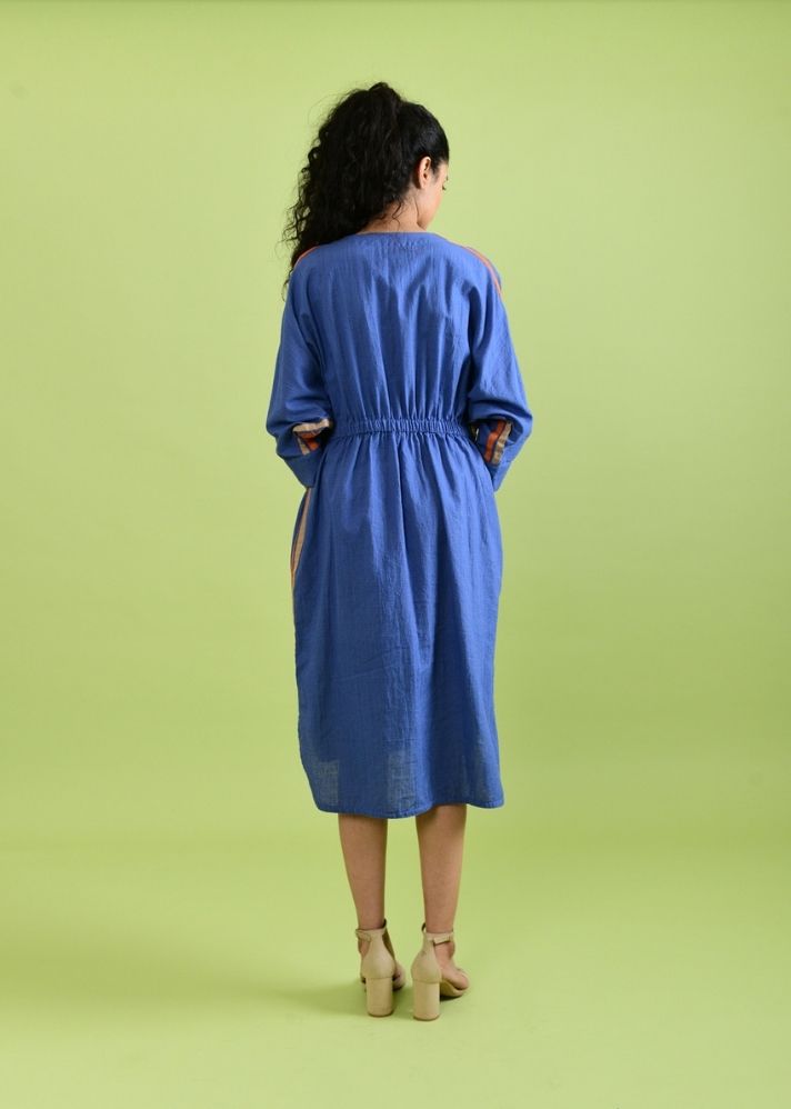 A Model Wearing Blue Handwoven Cotton Simply Purple Dress, curated by Only Ethikal