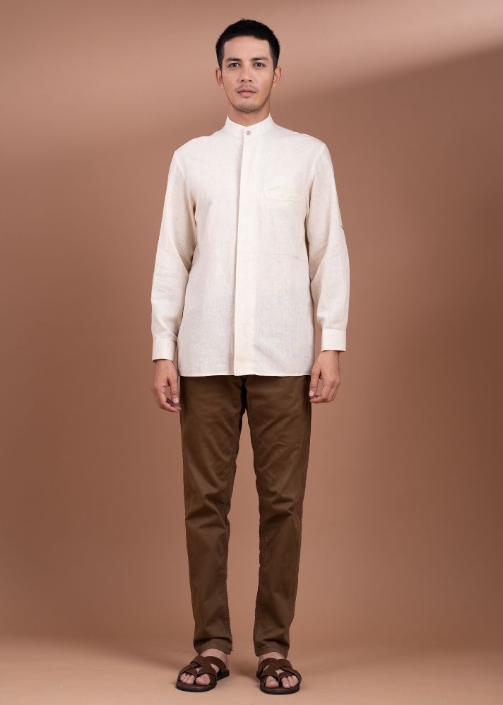 Mandarin Collar Cream White Shirt
