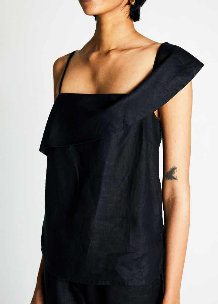 A Model Wearing  Black Hemp The Wandering Wave Top, curated by Only Ethikal