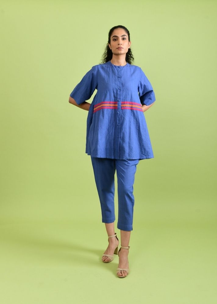 A Model Wearing Blue Handwoven Cotton Simply Purple Co-Ord Set , curated by Only Ethikal