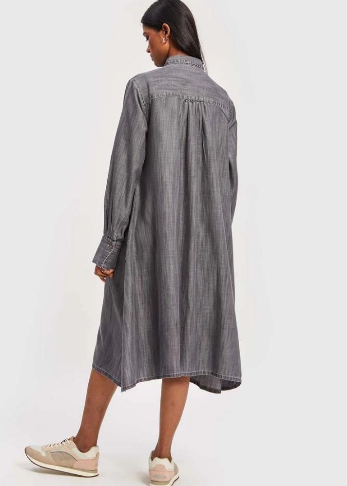 A Model Wearing Grey Lyocell The Everyday Dress Grey, curated by Only Ethikal