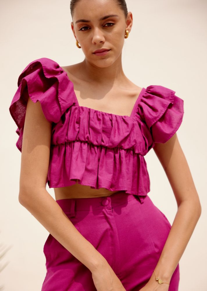 A Model Wearing Pink Hemp Magenta Amour Top, curated by Only Ethikal