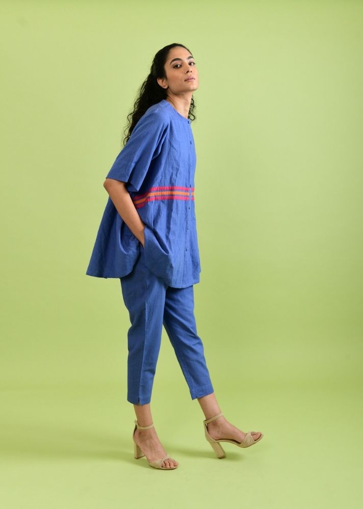 A Model Wearing Blue Handwoven Cotton Simply Purple Co-Ord Set , curated by Only Ethikal