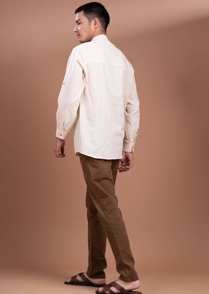 Mandarin Collar Cream White Shirt