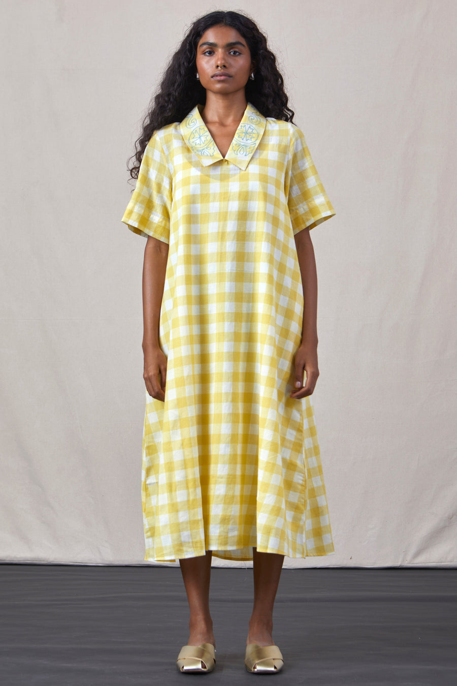 A Model Wearing Multicolor Handwoven Cotton Navvi Dress, curated by Only Ethikal