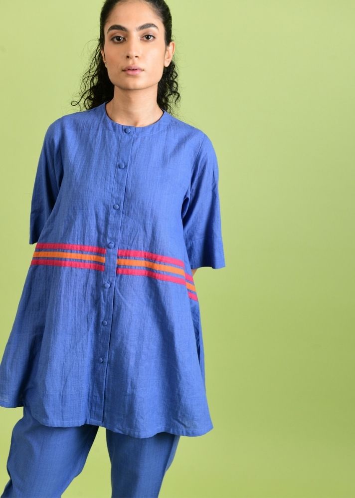 A Model Wearing Blue Handwoven Cotton Simply Purple Co-Ord Set , curated by Only Ethikal