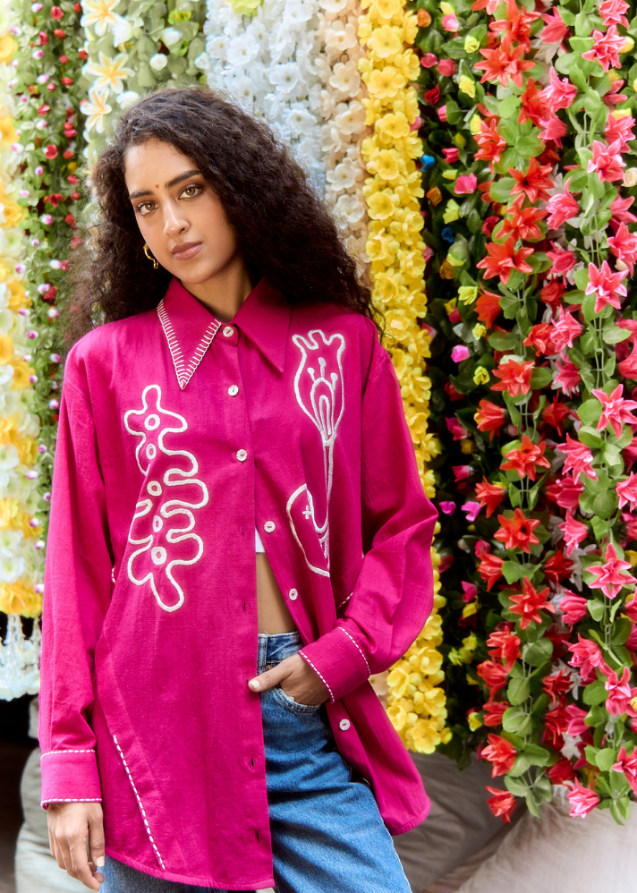 A Model Wearing Pink Pure Cotton Khajjiar Shirt, curated by Only Ethikal