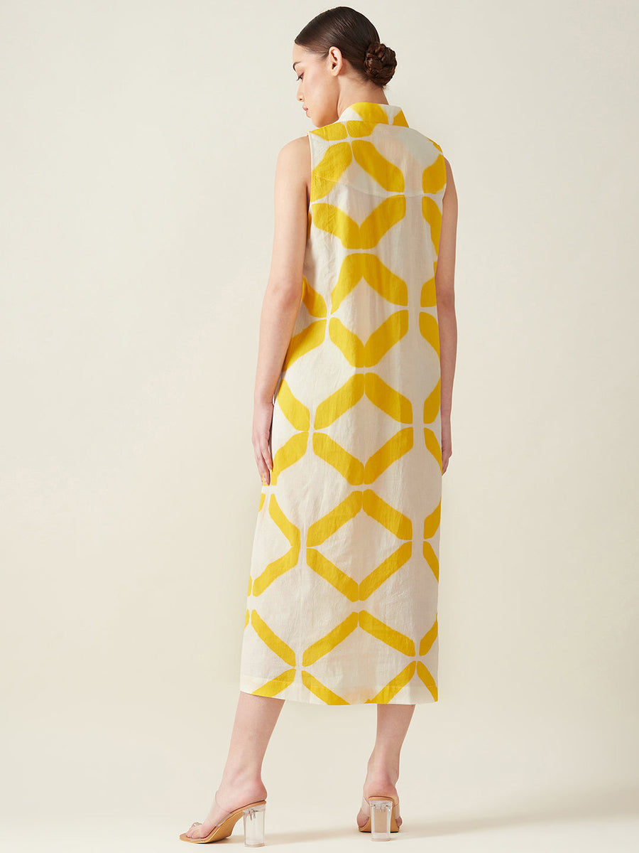 A Model Wearing Multicolor Pure Cotton Geometric A line Dress, curated by Only Ethikal