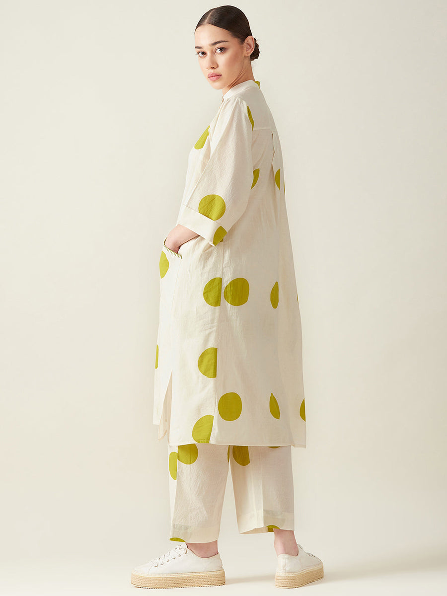 A Model Wearing Multicolor Pure Cotton Polka Kurta Set, curated by Only Ethikal