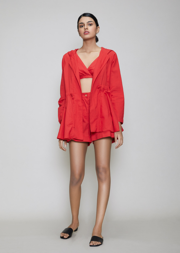 Hooded Jacket and Shorts 3 Pcs Set Red - onlyethikal