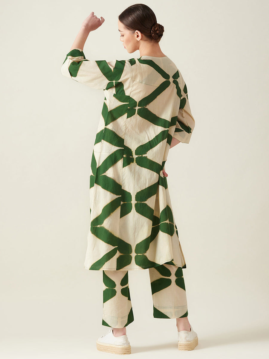 A Model Wearing Multicolor Pure Cotton Green Embroidered Co ord set, curated by Only Ethikal