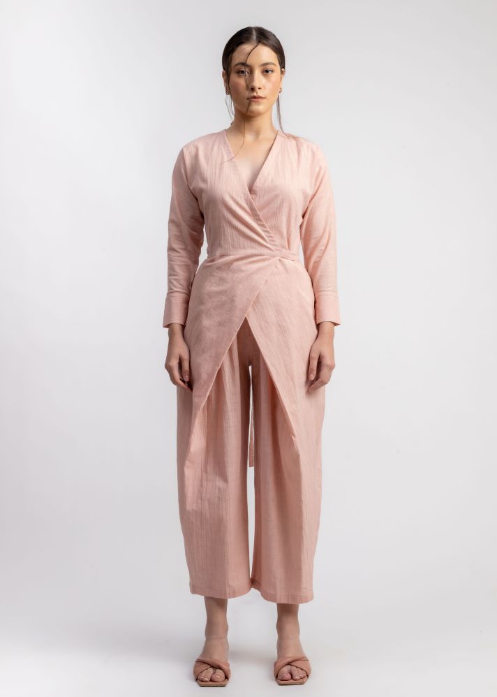 A Model Wearing Pink Linen Marla Pink Jumpsuit, curated by Only Ethikal