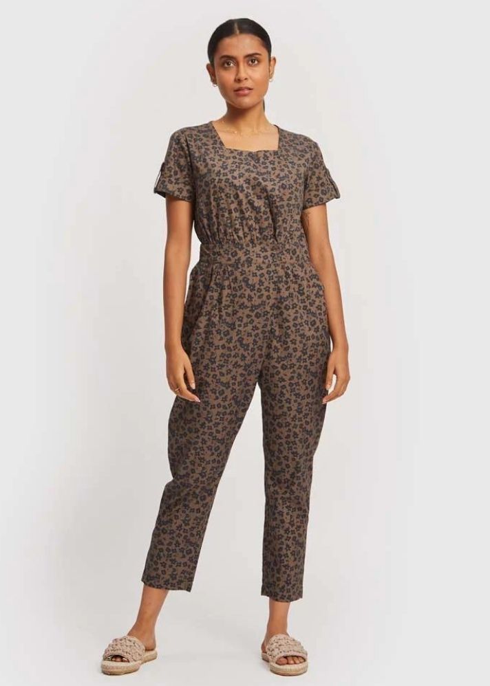 A Model Wearing Multicolor Cotton Spotted Overlap Jumpsuit Multicolor, curated by Only Ethikal