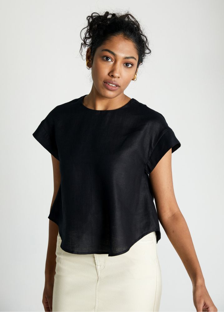 A Model Wearing  Black Hemp Sandcastles Saturday Top, curated by Only Ethikal