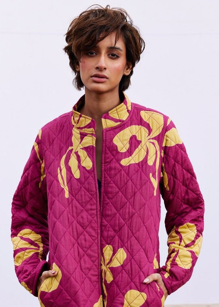 A Model Wearing Multicolor Pure Cotton Cerise Jacket, curated by Only Ethikal