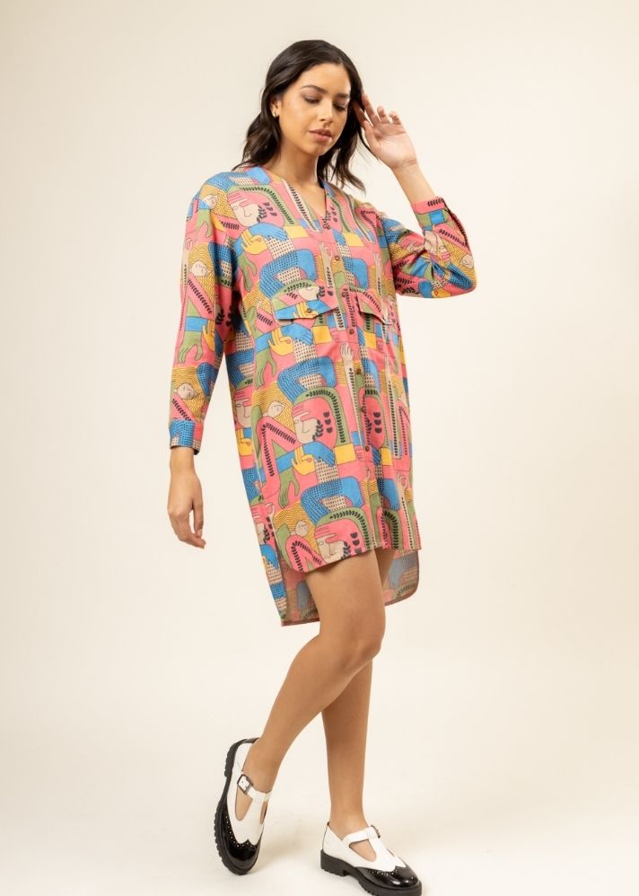 A Model Wearing Multicolor Upcycled Cotton Hannah Tunic, curated by Only Ethikal