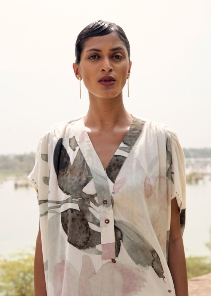 A Model Wearing Multicolor Pure Cotton Bulbul Dress, curated by Only Ethikal