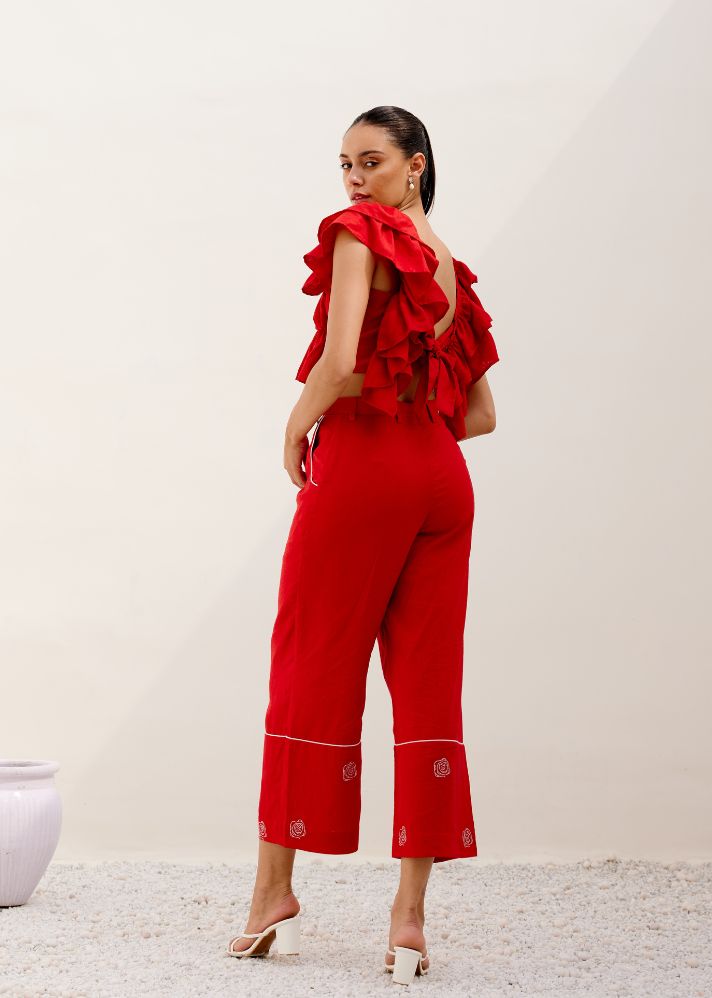 A Model Wearing Red Hemp Red Mimosa Co-Ord Set, curated by Only Ethikal