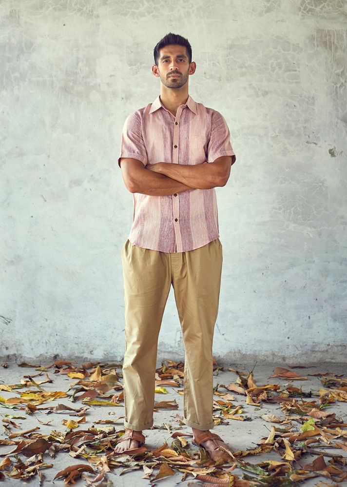A Model Wearing Pink Pure Cotton Blossom Daylight Shirt, curated by Only Ethikal