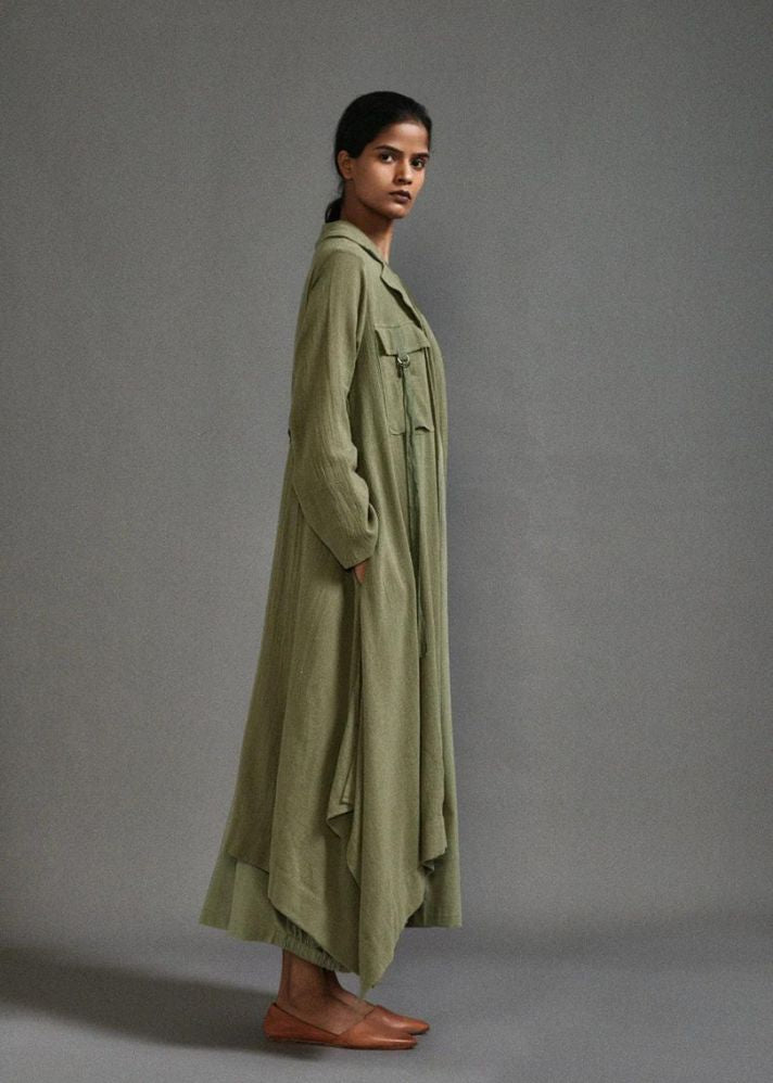 A Model Wearing Green Handwoven Cotton Safari Vari And Koza Set , curated by Only Ethikal
