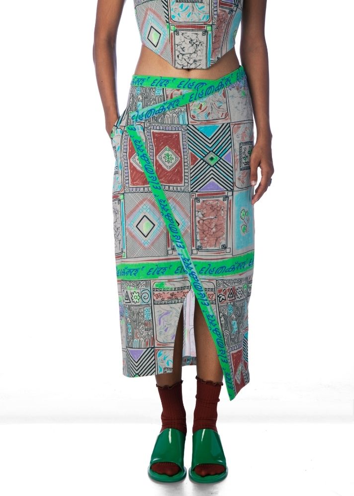 A Model Wearing Multicolor Lyocell Titlitile Skirt, curated by Only Ethikal
