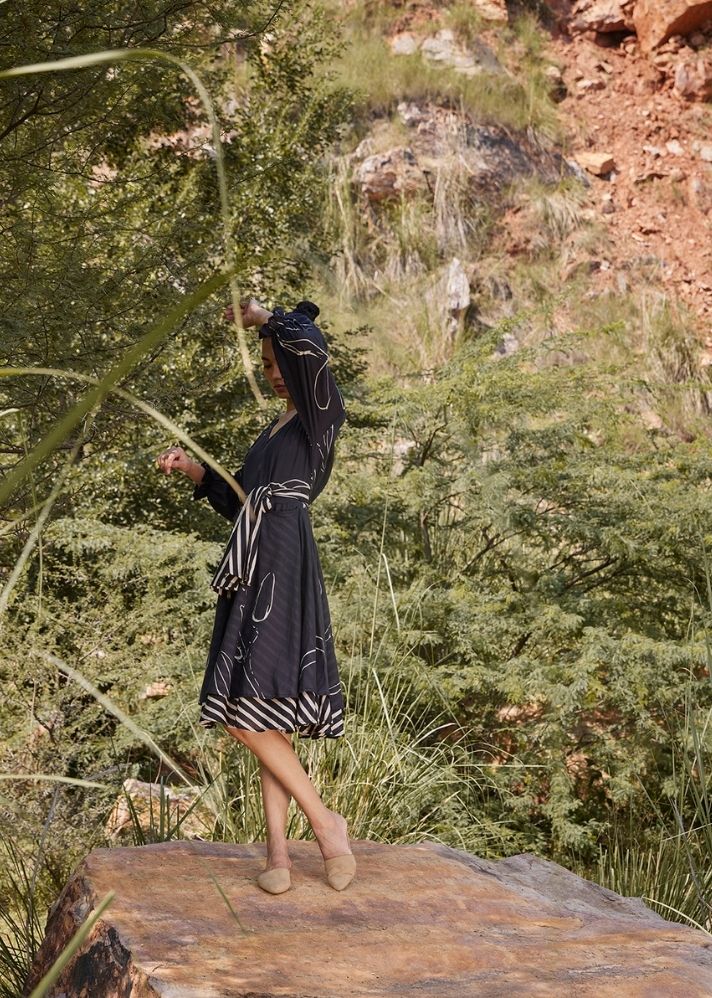 A Model Wearing Black Pure Cotton Secret Glimpse Dress, curated by Only Ethikal