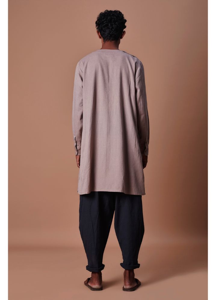 A Model Wearing  Grey Pure Cotton Men's Grey Side Buttoned Kurta, curated by Only Ethikal