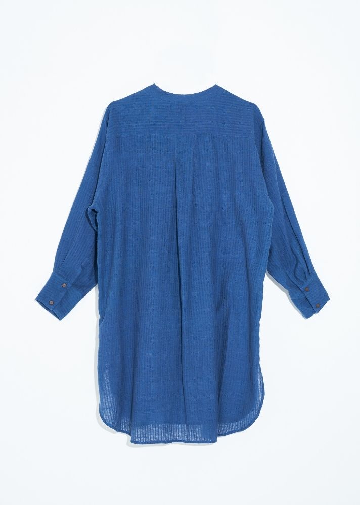 A Model Wearing Blue Handwoven Cotton Indigo relaxed fit tunic, curated by Only Ethikal