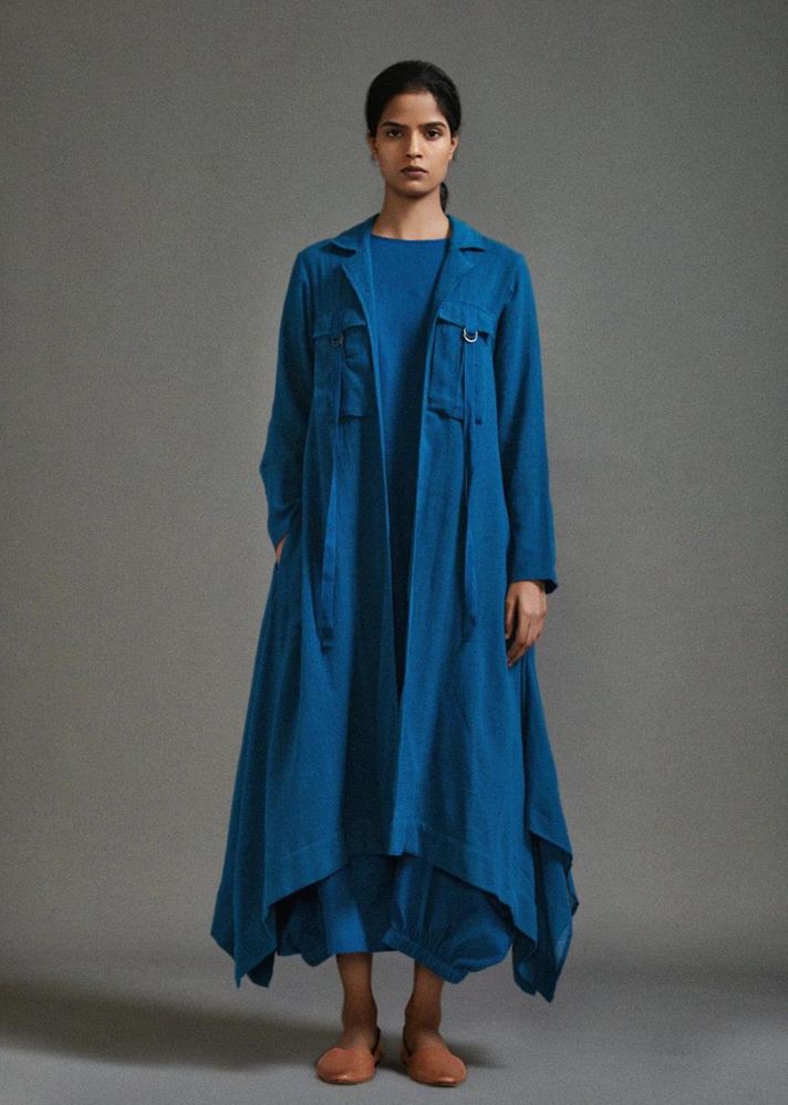 A Model Wearing Blue Handwoven Cotton Safari Vari And Koza Set , curated by Only Ethikal