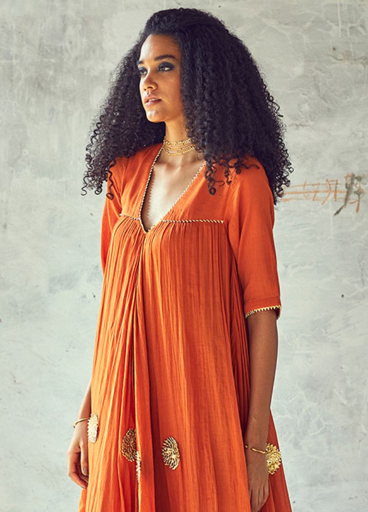 A Model Wearing Orange Pure Cotton Narangi Poshak (Set Of 2), curated by Only Ethikal