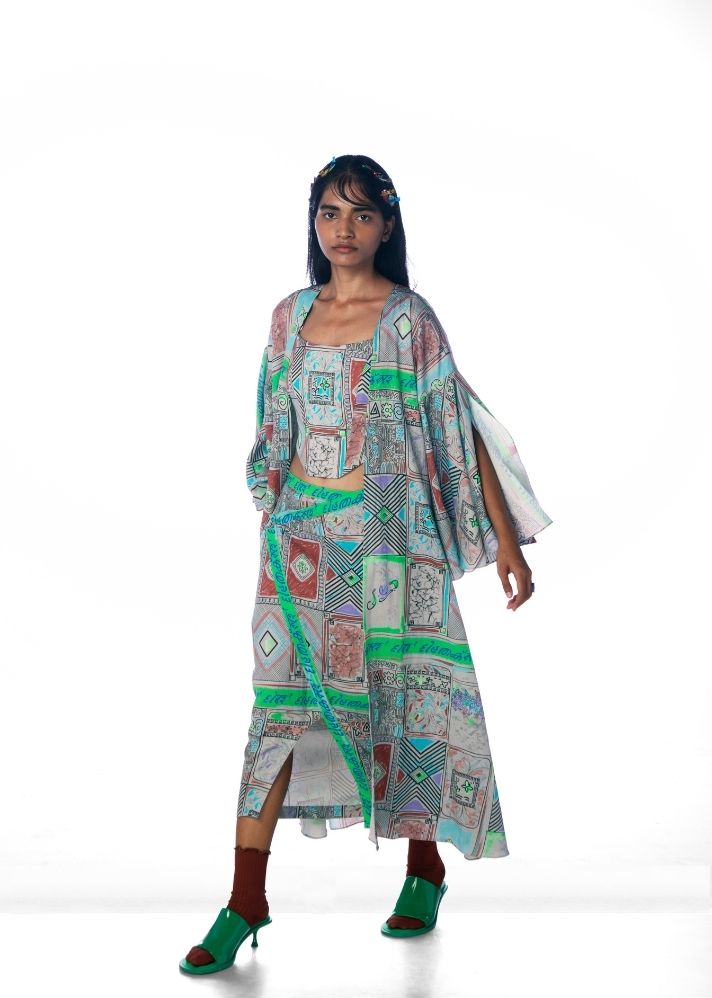 A Model Wearing Multicolor Lyocell Titlitile Cape, curated by Only Ethikal