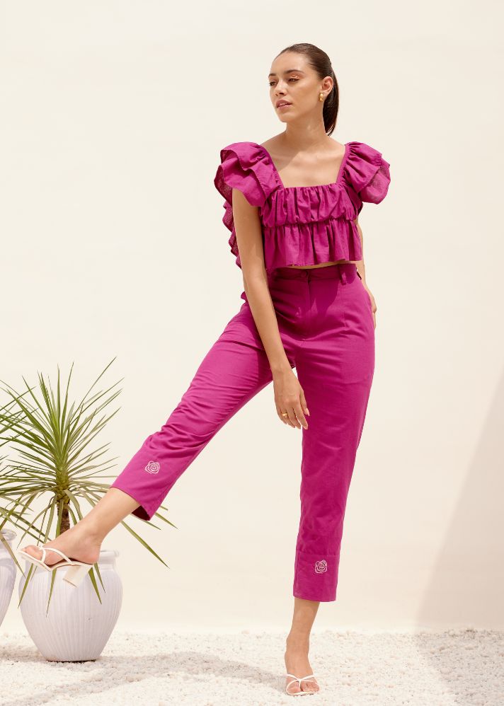 A Model Wearing Pink Hemp Magenta Mimosa Co-Ord Set, curated by Only Ethikal