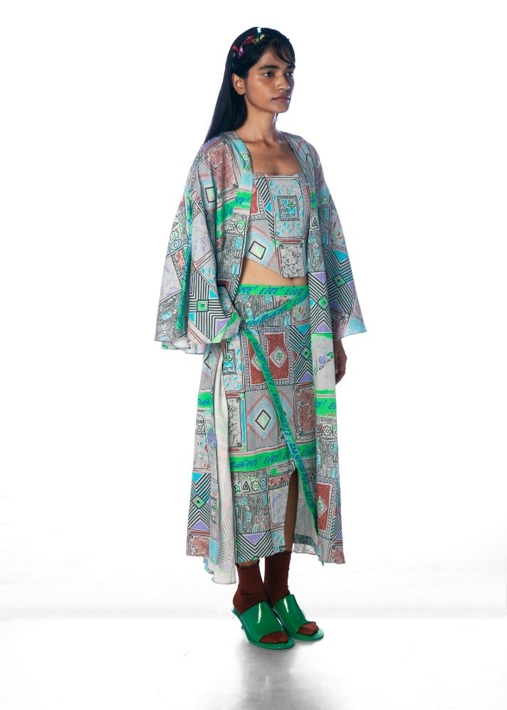 A Model Wearing Multicolor Lyocell Titlitile Cape, curated by Only Ethikal