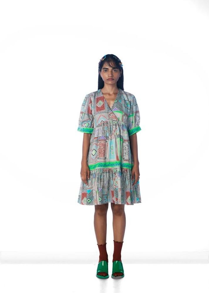 A Model Wearing Multicolor Lyocell Titlitile Dress, curated by Only Ethikal