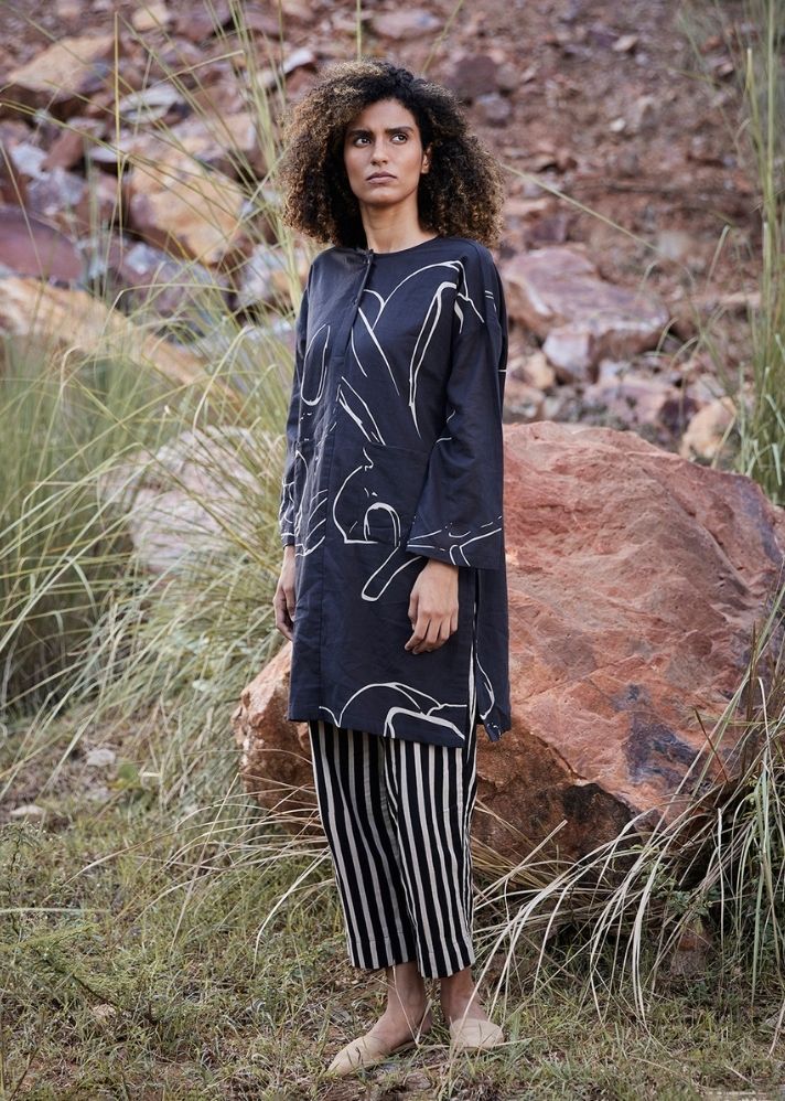 A Model Wearing Black Pure Cotton Under the Moon Co-ord Set, curated by Only Ethikal