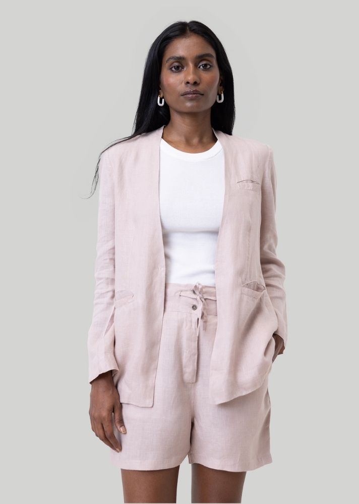 A Model Wearing Pink Hemp Summer Heat Blazer Pink, curated by Only Ethikal