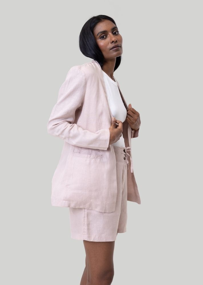 A Model Wearing Pink Hemp Summer Heat Blazer Pink, curated by Only Ethikal