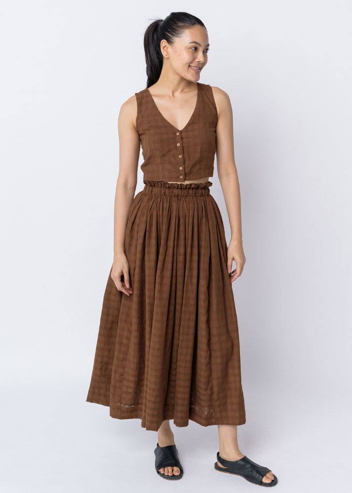 Antique Brown Pull-On Skirt With Top Set