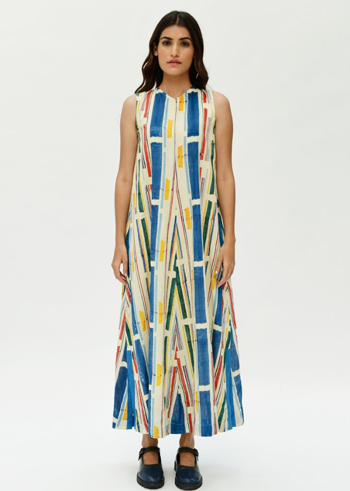 A Model Wearing Multicolor  Organic Cotton  Stellar Dress , curated by Only Ethikal