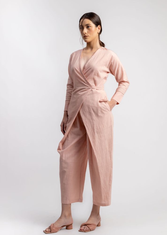 A Model Wearing Pink Linen Marla Pink Jumpsuit, curated by Only Ethikal