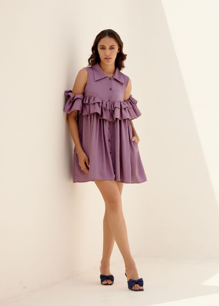 A Model Wearing Purple Lyocell Lavender Meadow Short Dress, curated by Only Ethikal