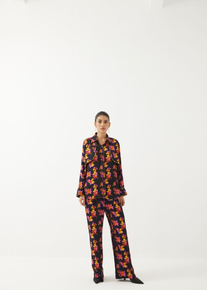 A Model Wearing Multicolor Organic Cupro Lily Shirt & Trousers Co-Ord, curated by Only Ethikal